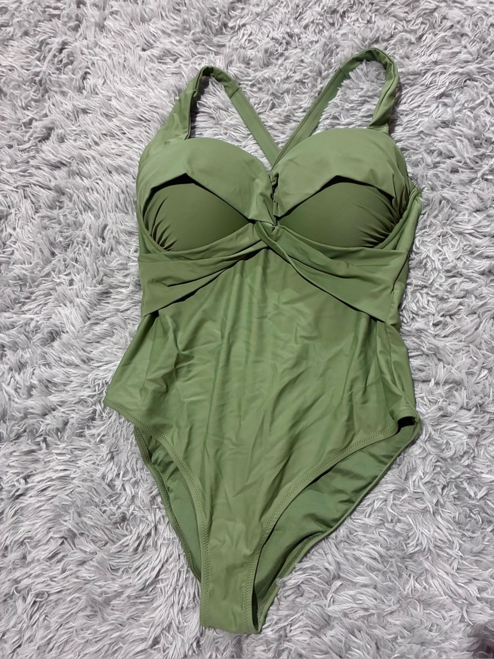 NEW Cupshe Full Coverage Tummy Control Twist-Front olive green padded cups 1X